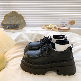 British Style Thick-Soled Lace-Up Small Leather Shoes Spring New Internet Celebrity Platform Shoes Versatile Literary Loafers Commuter Shoes