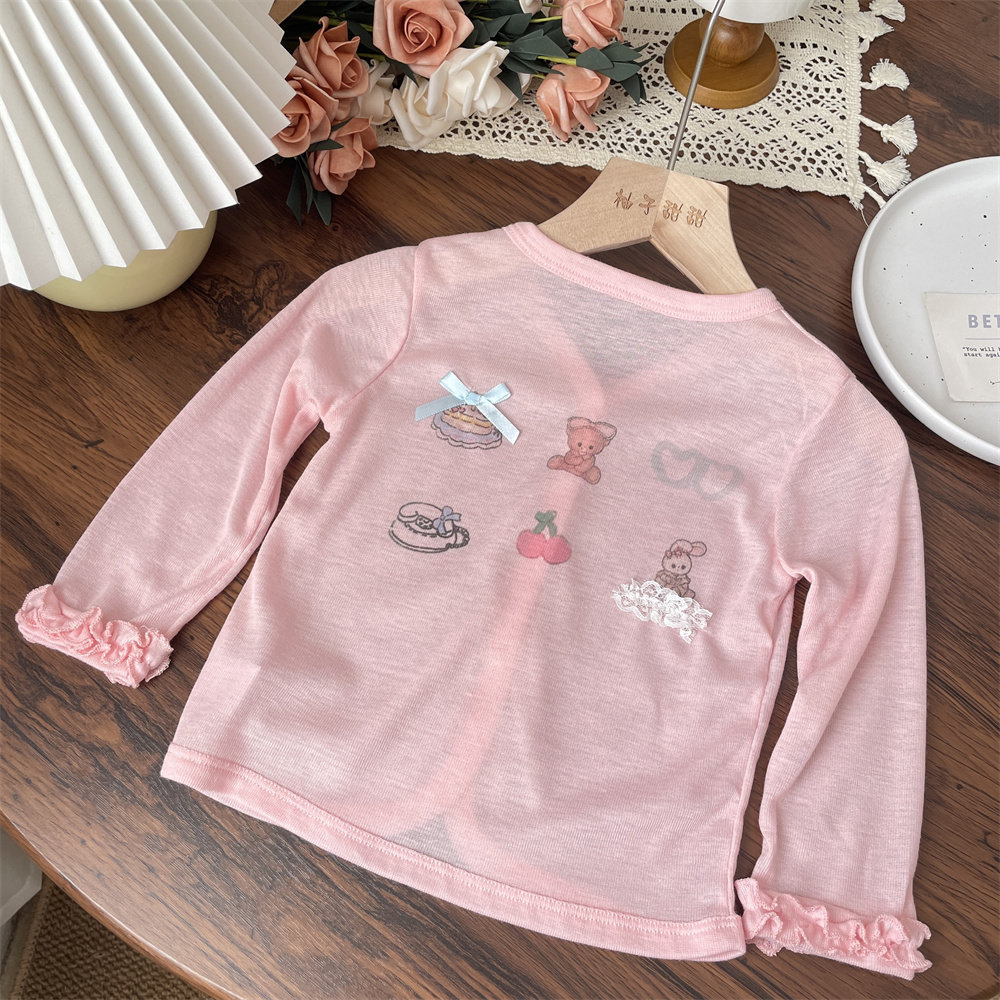 Niñas de verano color sólido dibujos animados impresión arco ultra delgado chaqueta de protección solar bebé aire acondicionado cardigans chaqueta de niños mujeres