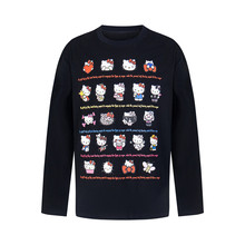 可爱凯蒂猫印花长袖T恤春秋男士设计感九宫格休闲打底衫上衣INS潮