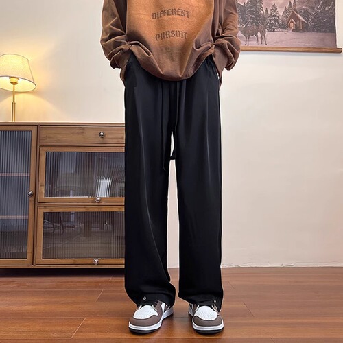Flowing Casual Pants for Men: Spring & Autumn Edition, High-End All-Match Straight-Leg Trousers, Loose Wide-Legged Long Pants, Plus-Size Suit Pants