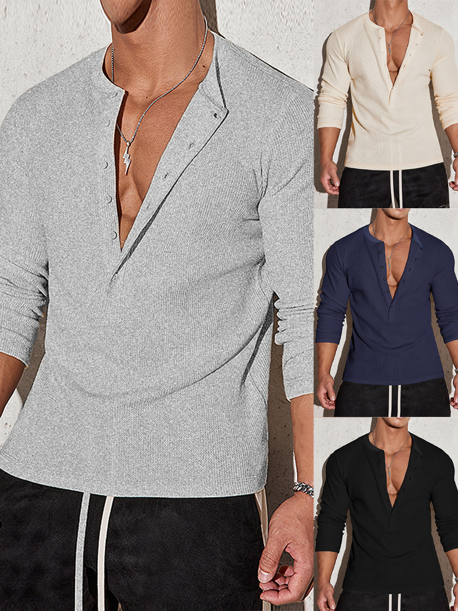 350g Weight Long Sleeve Sleeve Length 100%, Chemical fiber blending, Polyester Fabric Type Regular Top Length Casual Occasion V Neck Neckline Regular Fit Fit Type Solid Color Pattern Autumn Season Men's Gender Simple Style Style European Size Hot Sale Men's Autumn Sports Fitness Casual Stand Collar Stretch Vertical Stripe Long Sleeve V-neck Polo 1