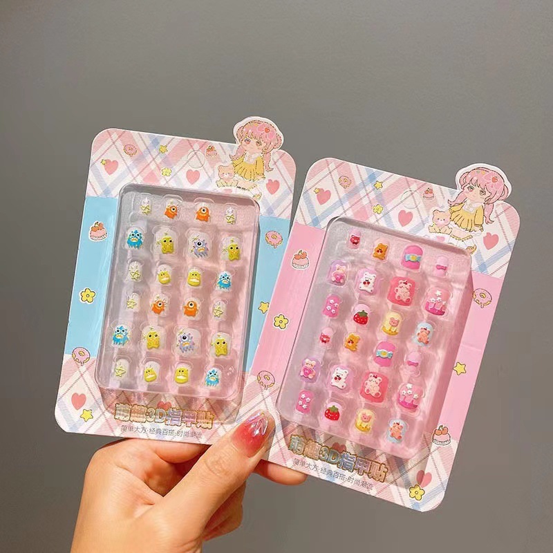 3D Niños Nail Stick Set Regalo de cumpleaños dibujos animados impermeables tridimensionales parches de manicuría autoadhesivos desmontables