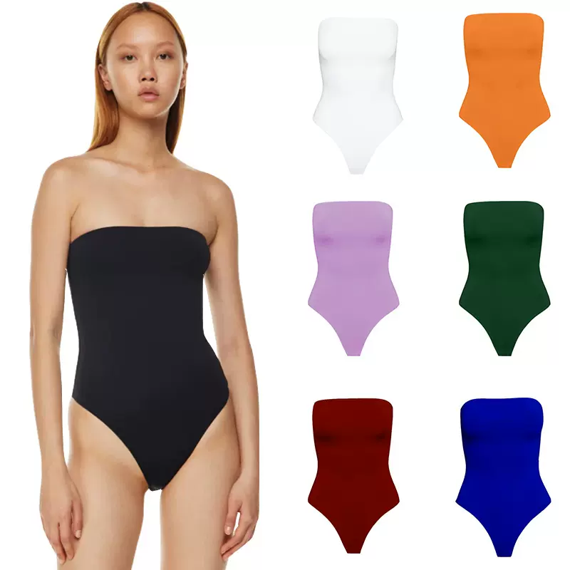 欧美跨境性感抹胸紧身露肩连体衣纯色高腰连体裤女装2025春夏新款