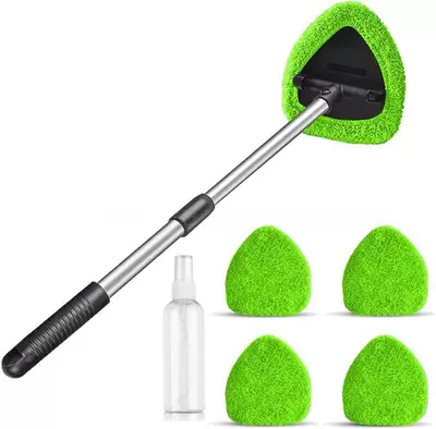 Car cleaning tools: Defogging Brushes, Factory Wholesale Telescopic - pentagonal-telescopic-pole-4-green-coral-velvet-covers-1-bottle