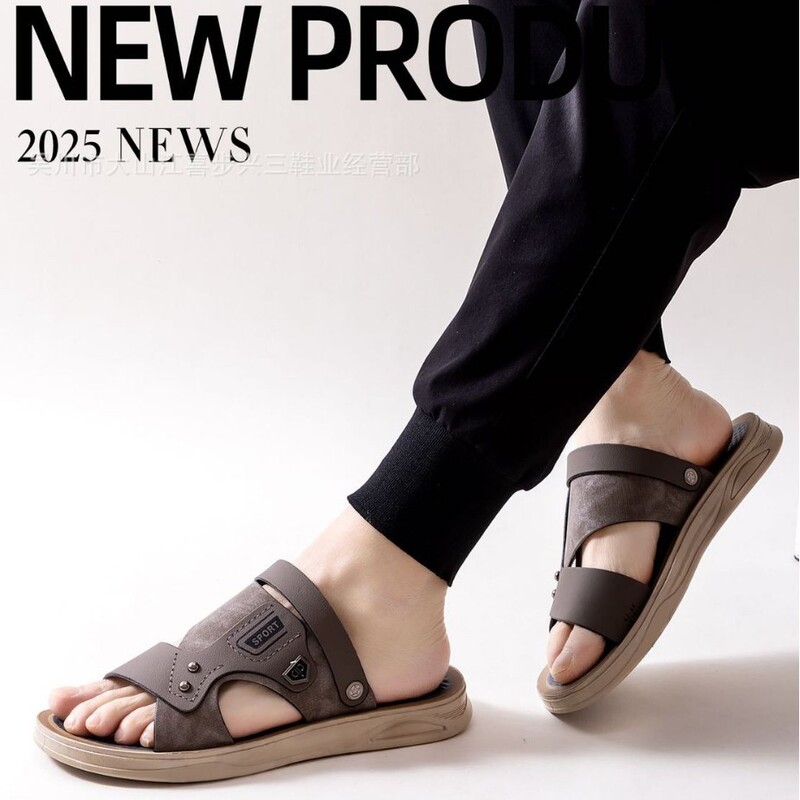 Men's thick-soled sandals 2025 new summer soft-soled beach shoes casual dual-purpose men's soft leather sandals and slippers