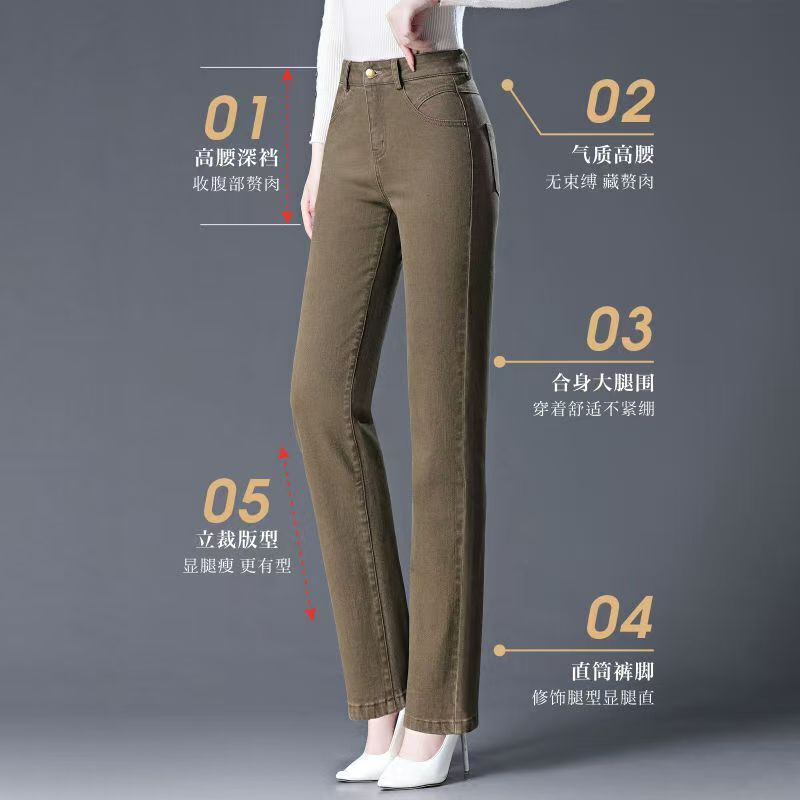 妈妈牛仔裤女春秋2025新款高腰弹力宽松直筒长裤中老年休闲女裤子|undefined