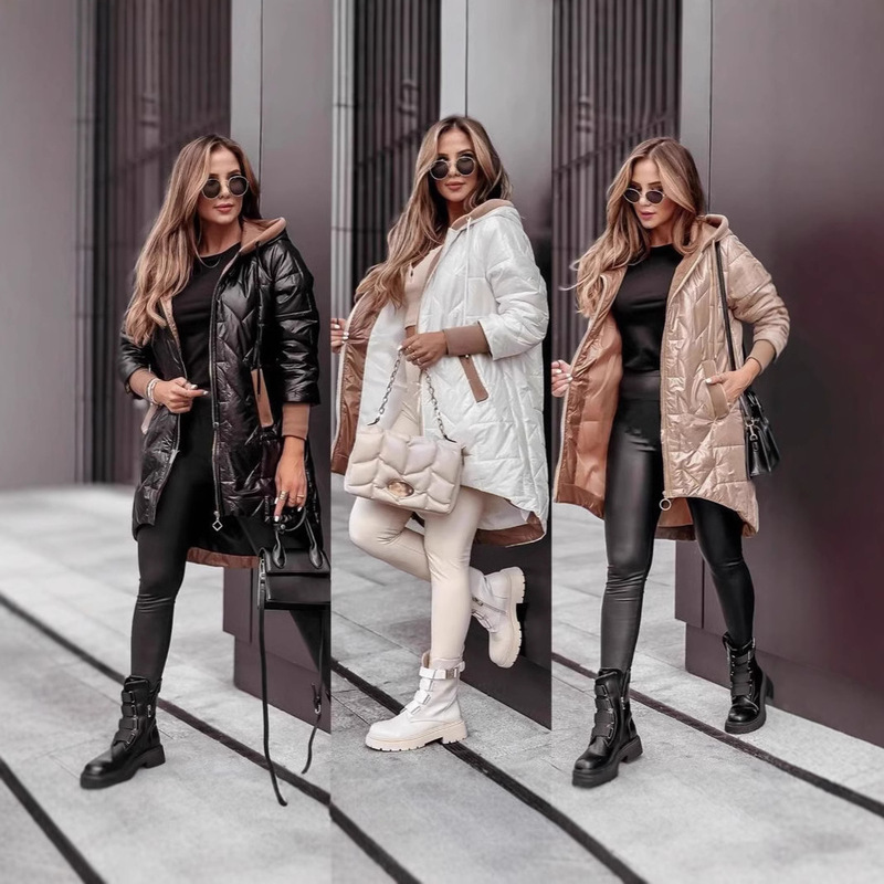 2024 Independent Station Autumn and Winter New Fashion Hooded Loose Long Sleeve Solid Color Zipper m Cotton Jacket Jacket Women 2024 Independent Station Autumn and Winter New Fashion Hooded Loose Long Sleeve Solid Color Zipper m Cotton Jacket Jacket Women