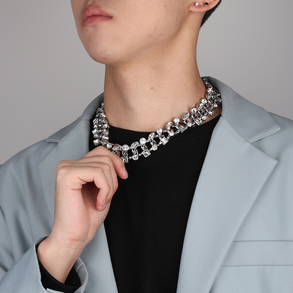 Collana a catena cuban link geometrica con diamanti_voghion.com