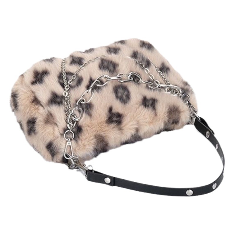 Leopard print bag underarm bag plush bag for women autumn and winter new all-match furry high-grade chain bag factory direct sales