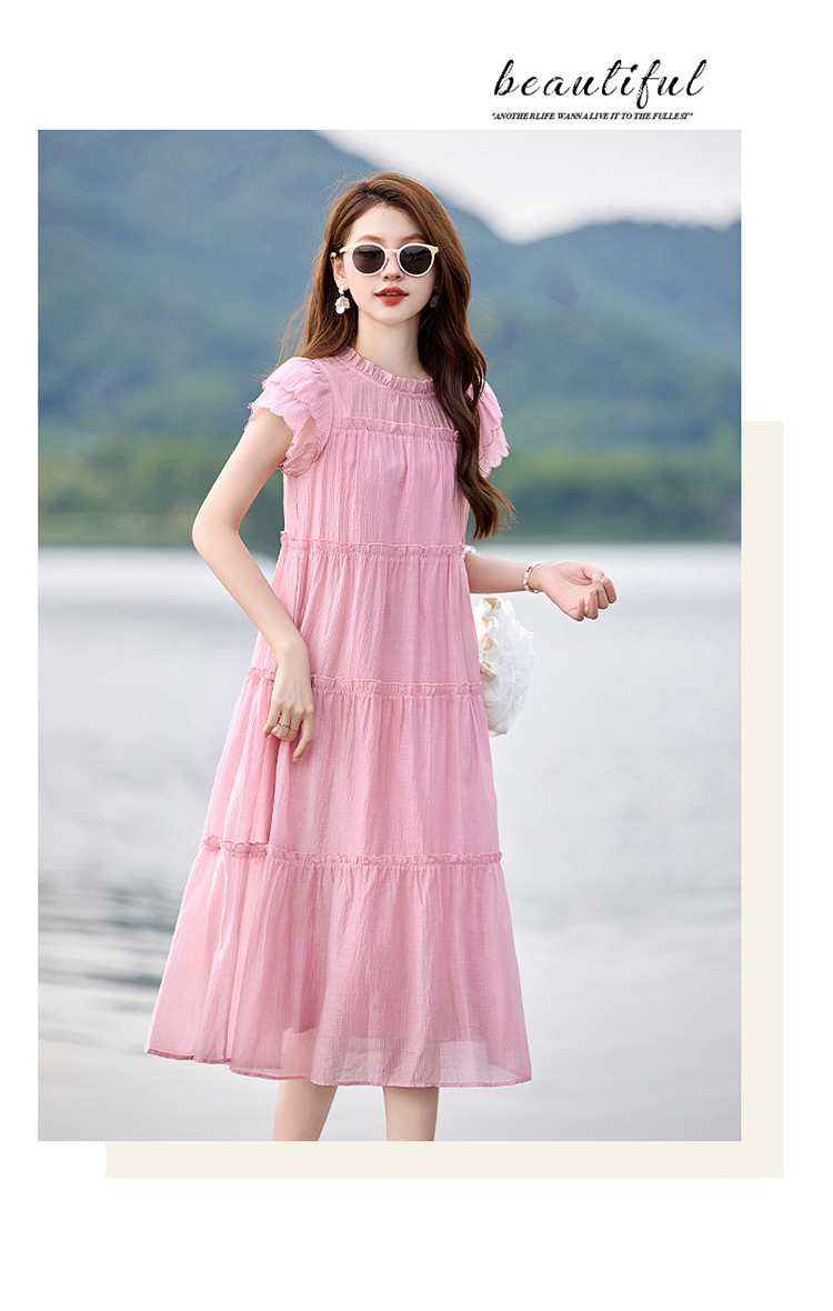 Váy liền suông midi che bụng thời trang hè 2025 dáng rộng khí chất LM6906 — Màu hồng, Màu trắng chi tiết 29