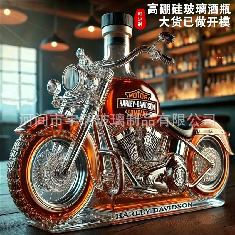 跨境摩托车泡酒瓶 新款高硼硅玻璃酒瓶 哈雷摩托车醒酒器