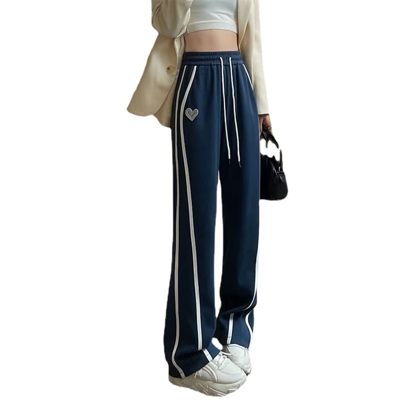 Pantalones casuales primavera y otoño 2023 nuevas mujeres sueltas pantalones casuales rectos diseño adelgazamiento pierna ancha Pantalones deportivos para mujeres