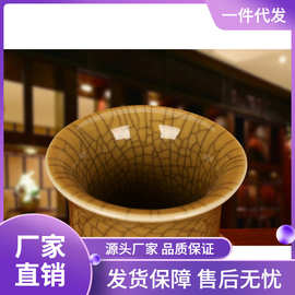 景德镇陶瓷器 仿古黄开片哥官窑裂纹釉螺旋花瓶 中式古典家居装饰