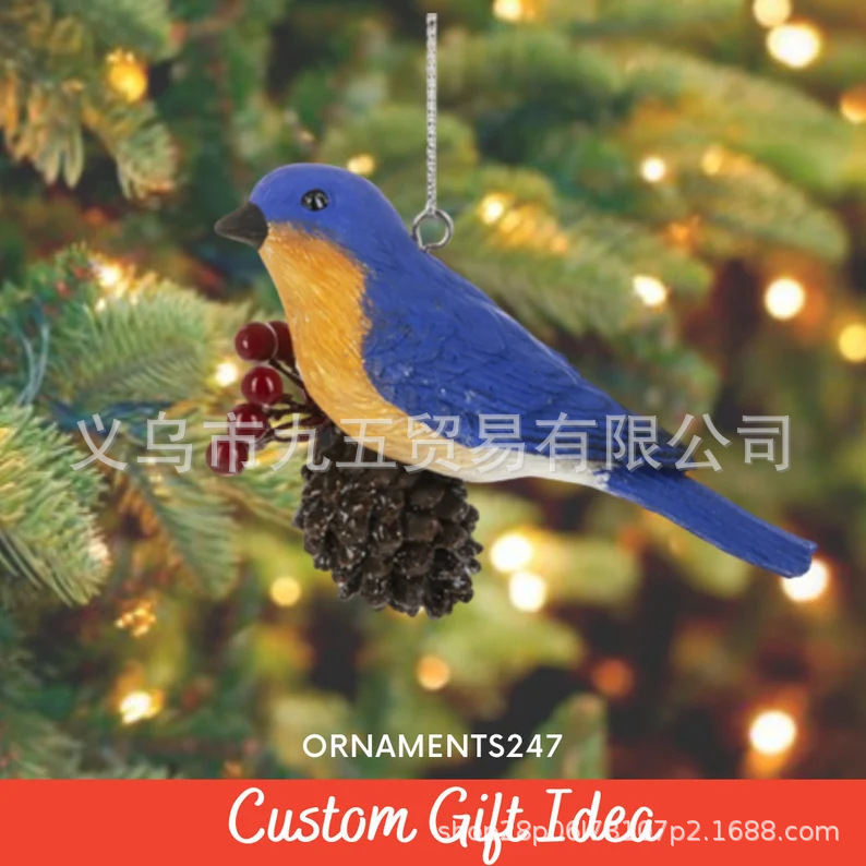 Cross Border New Product Christmas Birds on Pinecone Holiday Christmas Ornaments Bird Lovers Observer Ornaments