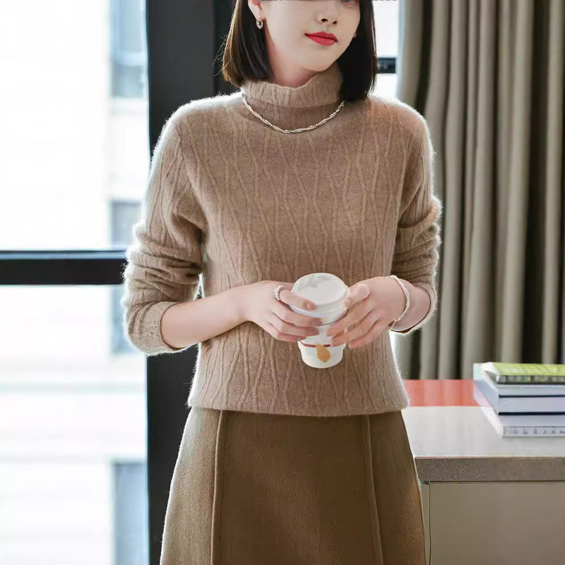 Wholesale 24 autumn and winter new pure wool sweater women's high collar twist flower padded pullover sweater wool knitted base shirt Wholesale 24 autumn and winter new pure wool sweater women's high collar twist flower padded pullover sweater wool knitted base shirt
