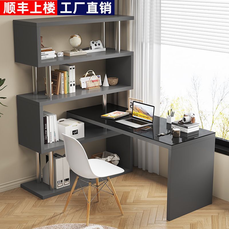 Rotating L-Shaped Corner Desk with Integrated Bookshelf, Children's Study Desk, Writing Desk, Computer Desk for Small Bedrooms