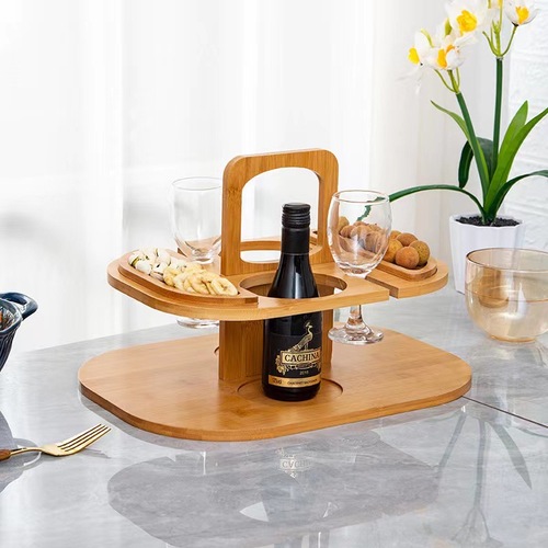 Wooden wine rack outdoor picnic table portable wine rack removable fruit table wine glass holder multi-layer food rack wholesale