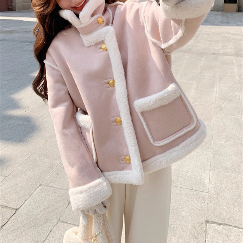 Chanel-Style Faux Fur Suede Jacket for Women, 2025 Winter New Popular Korean Style, Fleece-Lined and Thickened Biker Jacket