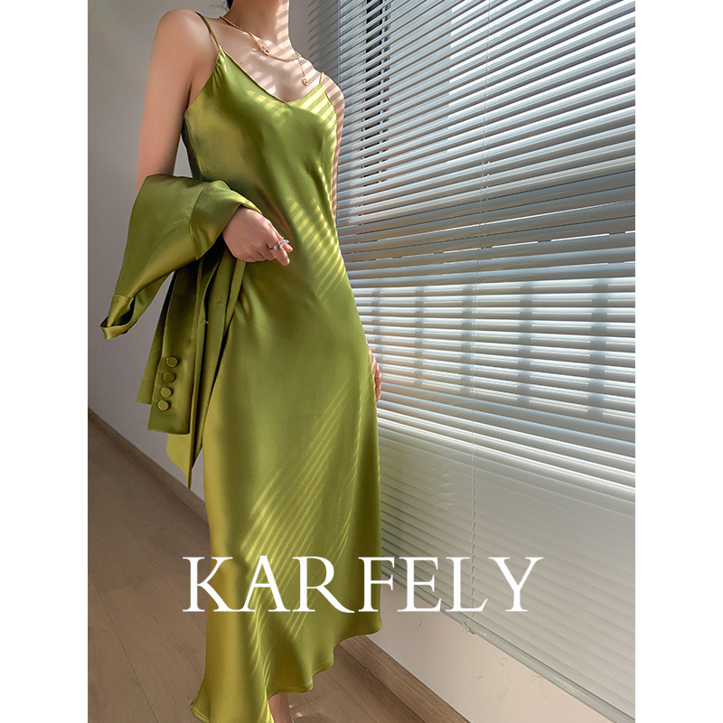 KARFELY/Japanese Satin Dress V-Neck Acetate Slip Dress Acetate Dress Elegant KARFELY/Japanese Satin Dress V-Neck Acetate Slip Dress Acetate Dress Elegant