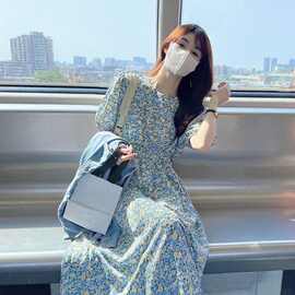 小清新泡泡袖碎花雪纺连衣裙女夏季新款法式初恋韩版气质中长裙子