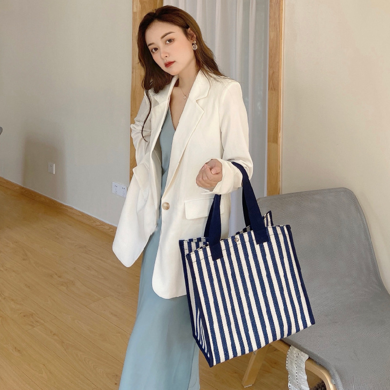 Bolso a rayas bolso de mano de moda bolso de hombro casual compras supermercado bolsa de compras bolsa de almuerzo portátil al por mayor