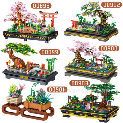 Zhegao MINI00898-903 bonsai series cherry blossoms Decoration grain Assemble Puzzle Building blocks children Toys
