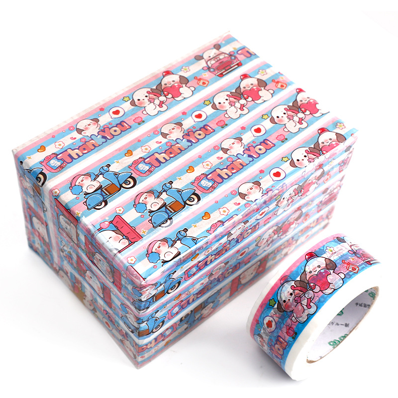 漫画の新型の箱封じテープの速達は密封して透明なテープのカラーの箱を包装して卸売りしてlogoをすることができます。