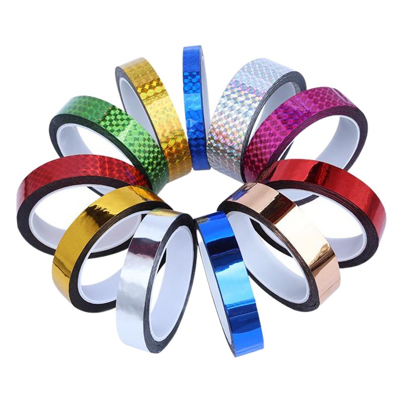 Cinta láser de color, decoración de aparejos de pesca, baquetas de hula hoop, regalo de boda, estudiantes DY, papel de color intermitente, borde