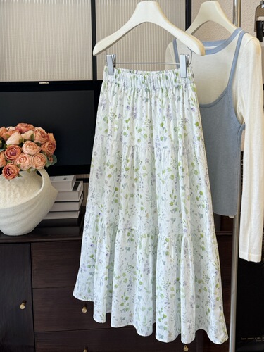 Summer Garden~Cotton-Feel Small Floral Half-Skirt Summer 2025 Fresh Floral Dress Summer Wear Cupcake Skirt