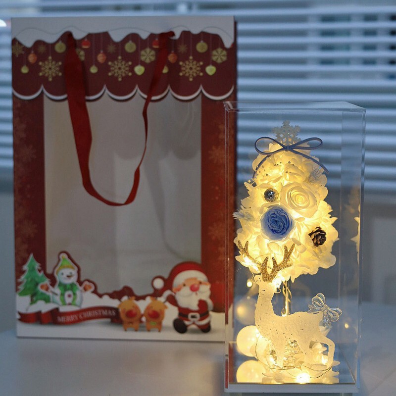 2022 New Christmas Tree Eternal Flower Real Flower LED Night Light Christmas Ornaments Christmas Gift for Girlfriend