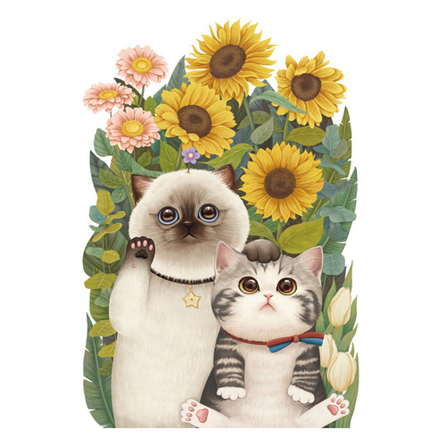 Cute Cat Toilet Cover Sticker Sunflower Plant Bathroom Decor Sticker Small Bathroom Sticker Cartoon Wall Sticker
