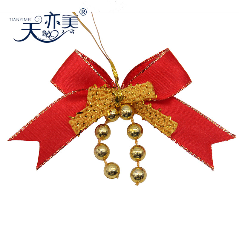 Hermosas cuentas Rojas brillantes decoración de Navidad arco regalo de Navidad colgante Lazo de la cinta