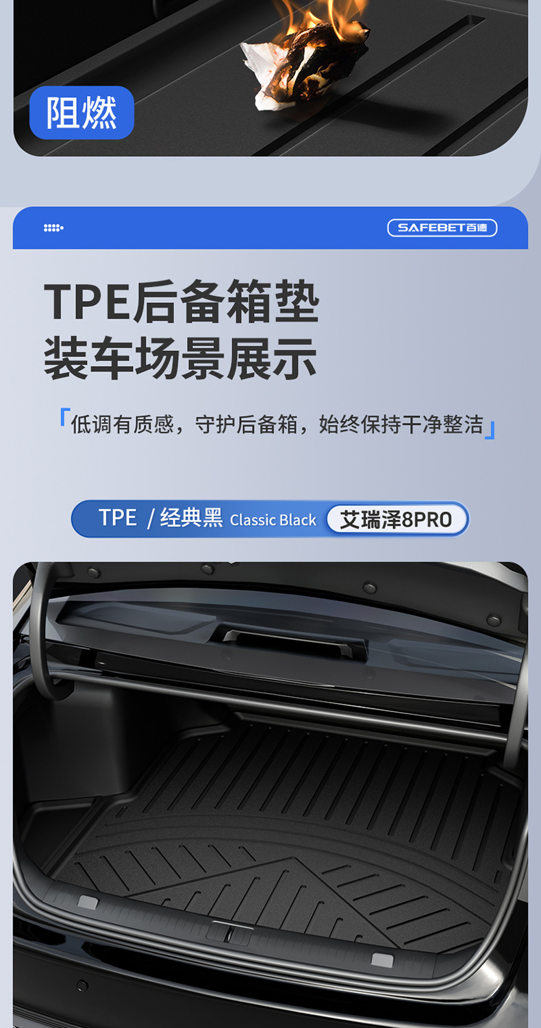 Suitable for Chery Tiggo 8, Arrizo 8, iCAR V23 all-weather special TPE car trunk mat