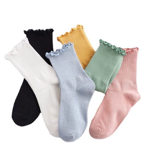 Fungus edge socks for women in spring and summer Japanese stockings solid color cotton socks for women Korean cute lace women's socks