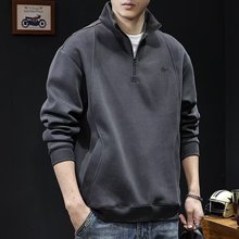 拉链半高领卫衣男2024新款春秋款男装大码男士潮牌插口袋衣服秋季