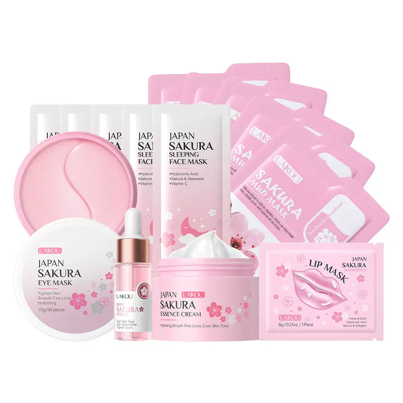 跨境全英文LAIKOU樱花系列护肤套装组合面部护理全套补水厂家现货