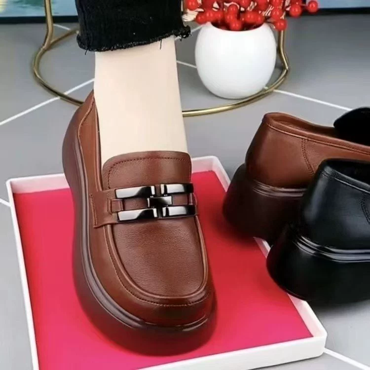 2025 весна и осень новые ретро одиночные туфли женские ленивые толстые подошвы увеличены