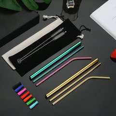 Factory direct sales 304 stainless steel straw set milk tea coffee beverage elbow straight straw metal straw