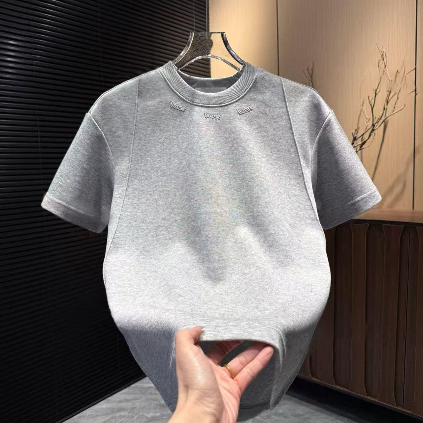 Men's Casual Crew Neck T-Shirt 2026 Spring Short Sleeve Patchwork Design Korean Style Simple Versatile Base Layer Embroidered_voghion.com