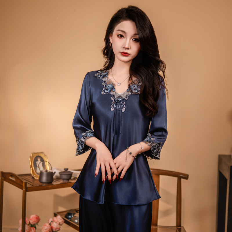 Da Vinci Code Pajamas for Women 2026 Spring and Autumn New Ice Silk Sexy Set Plus Size Duchess Homewear