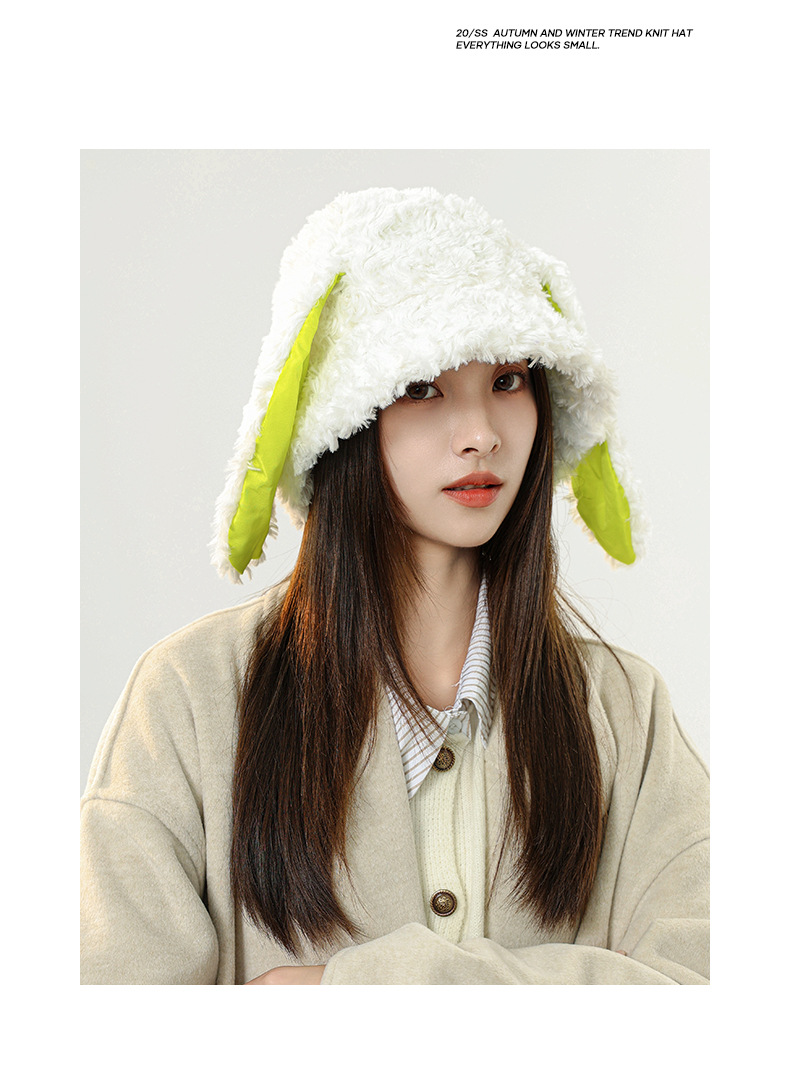 Nuovo cappello da coniglio carino e dolce di vendita caldo, mantieni caldo e obbediente, cappello da bacino per orecchie di coniglio, cappello da pescatore in peluche con orecchio lungo, bambini_voghion.com