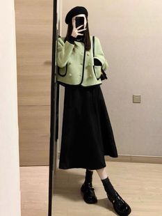 French Style Elegant Green Chanel Style Coat Women's Autumn and Winter Thickened Woolen Superior Woolen Jacket