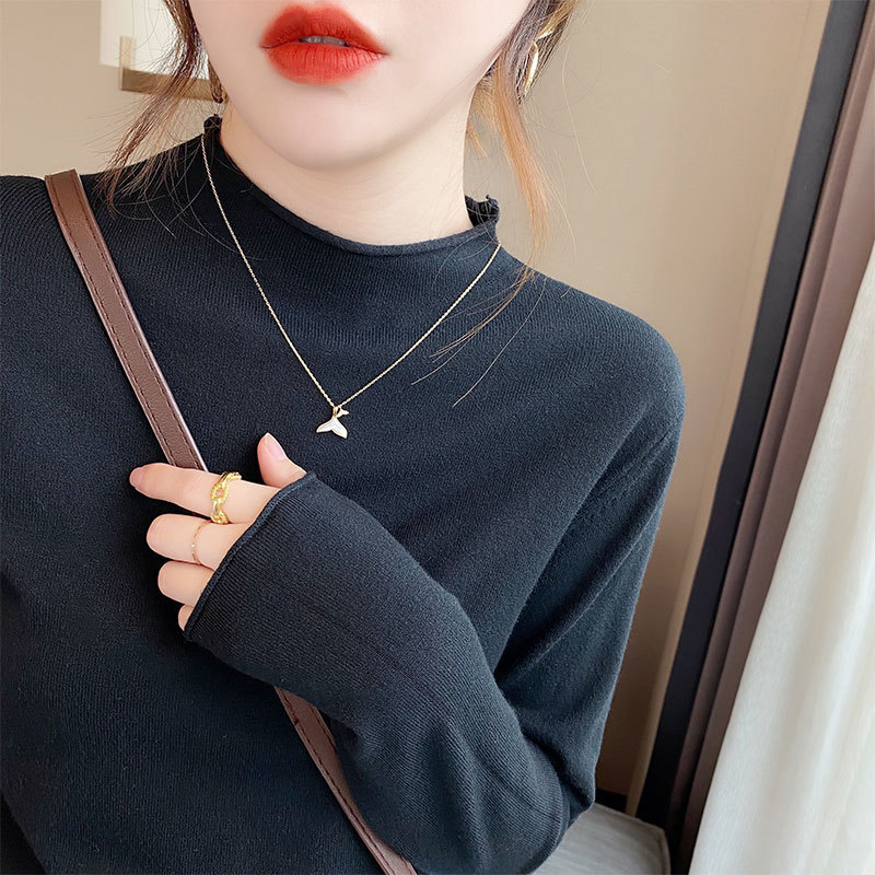 韓国版秋冬半高襟のニットの女性の薄いタイプの洋風の新型の中にセーターの長袖の上着を掛けて外に着ます。|undefined