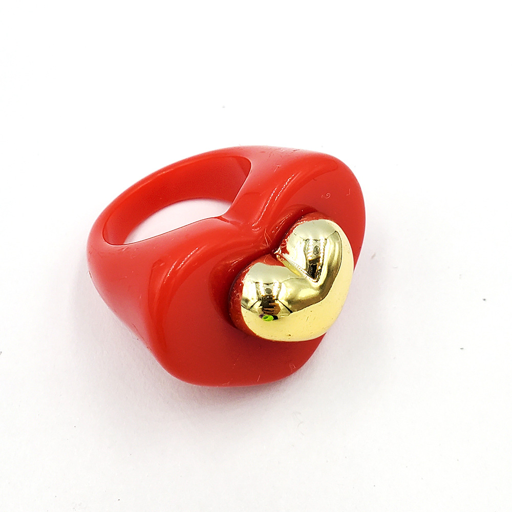 European and American Fashion Resin Ring Love Heart Colorful Exaggerated Trendy CCB Acrylic Ring Ins