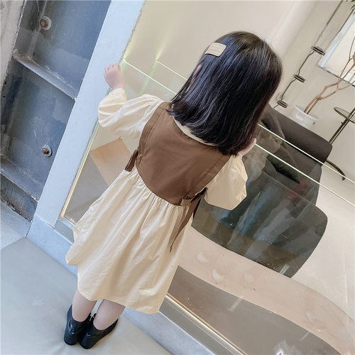 Korean version  spring and autumn new style girls' temperament pearl bow tie white shirt children's fashionable vest dress trend