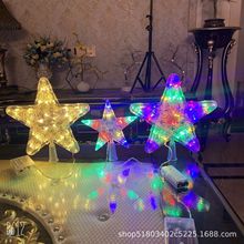 跨境新款led發光五角星星聖誕樹頂燈 電池盒款房間生日裝飾燈批發