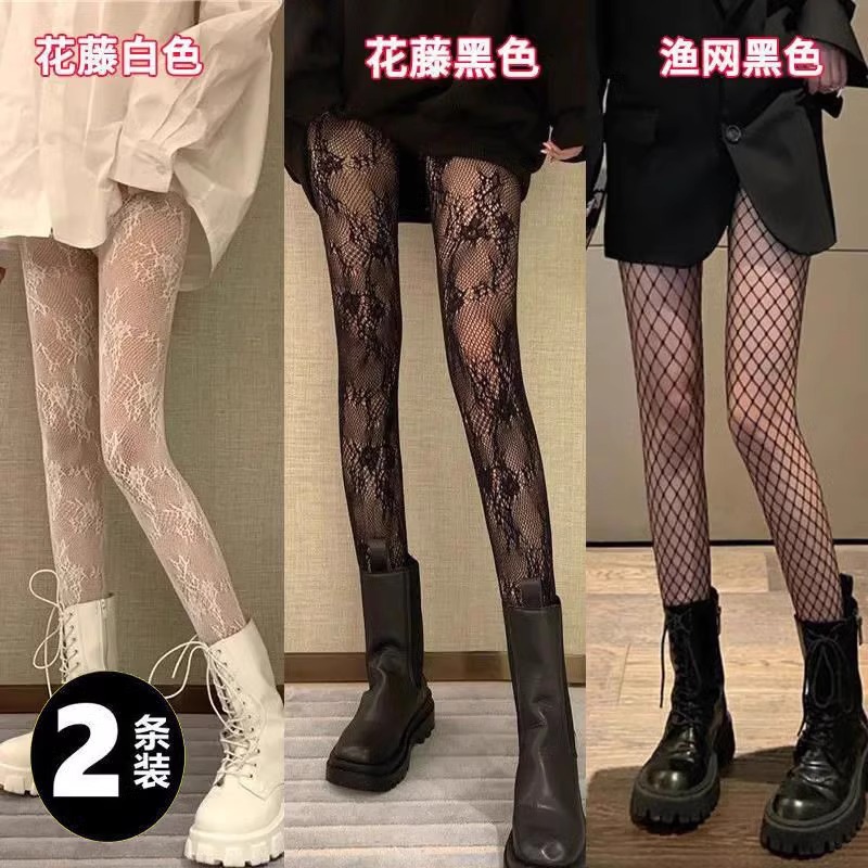 White Flower Vine Lolita stockings women's spring and autumn thin sexy style Forest leg-shaping base with mesh socks letters