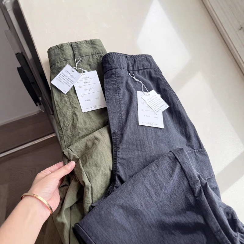 Japanese Style Straight-Leg Cuffed Two-Way Wear Thin Cargo Pants High-Waisted Casual Wide-Leg Pants for Women Spring Summer 2025 New Model