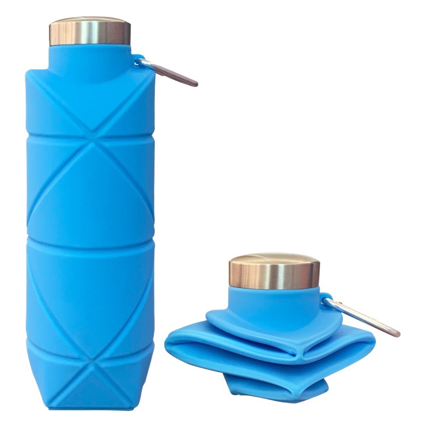 Botella de agua plegable de silicona color platino, 700ml, diseño de diamante, para deportes al aire libre, bolsillo, producto transfronterizo