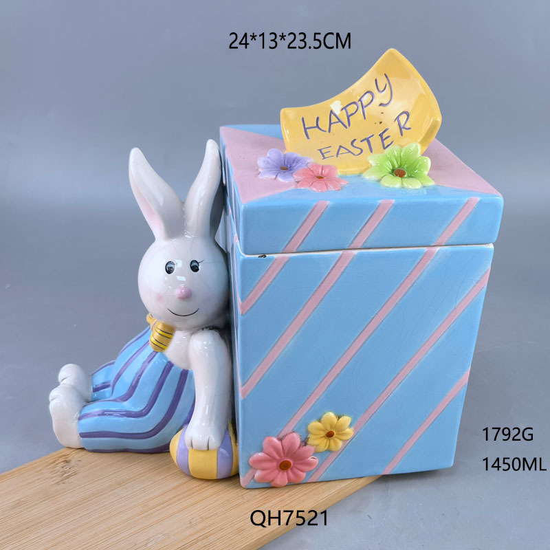 Cerámica de Pascua cuadrada conejo galleta de una variedad de animales pintados a mano dolomita dulces lata de almacenamiento lata